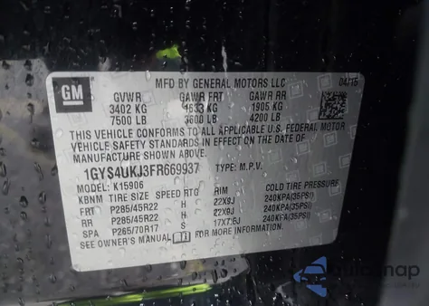 2015 Cadillac Escalade Esv Platinum z USA, uszkodzony, nr VIN 1GYS4UKJ3FR669937